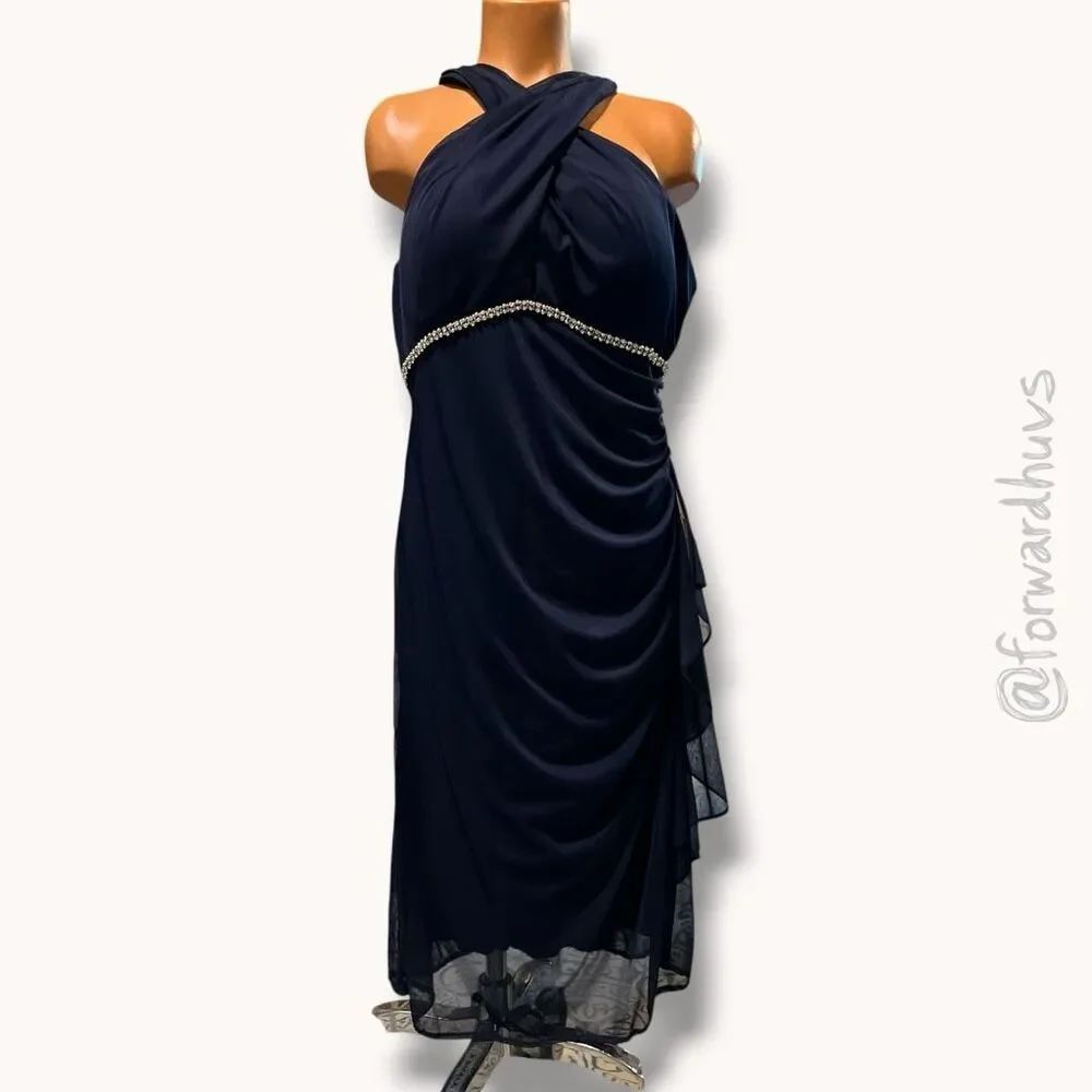 Alex Evenings Navy Crossover Cocktail Dress Special Occasion Size 14